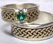Silver and Yellow Gold Celtic Heart Shield Rings